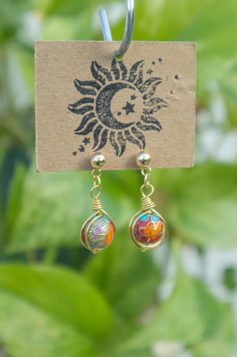 Cloisonne Floral Drop Dangles