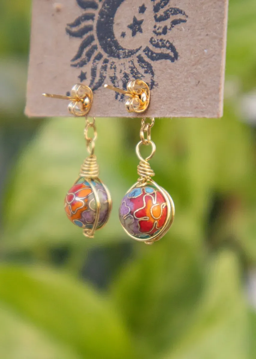 Cloisonne Floral Drop Dangles