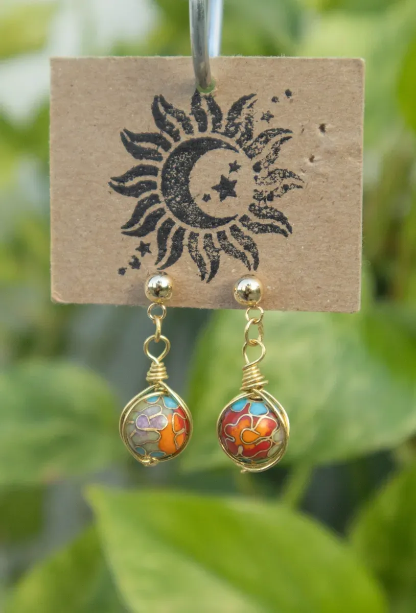 Cloisonne Floral Drop Dangles